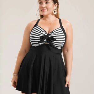 Black and White Striped Swimsuit Dress
